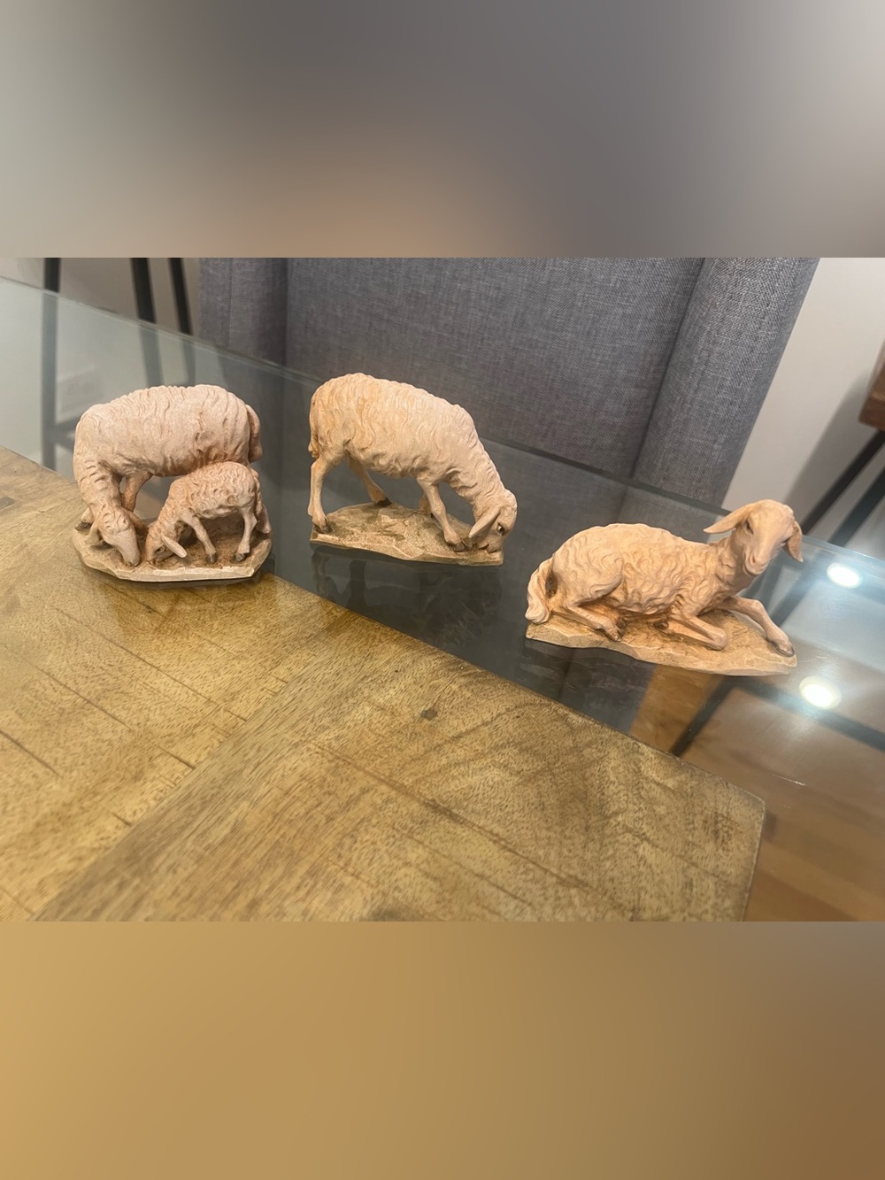 3 ANRI HAND CARVED WOOD BACHER NATIVITY SET SCENE SHEEP & LAMB FIGURINE FIGURES